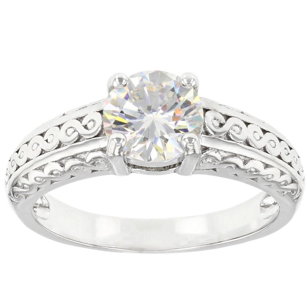 JTV 1.75 ctw round Strontium Titanate sterling silver ring- size 5